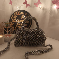 silver metallic crystal bag