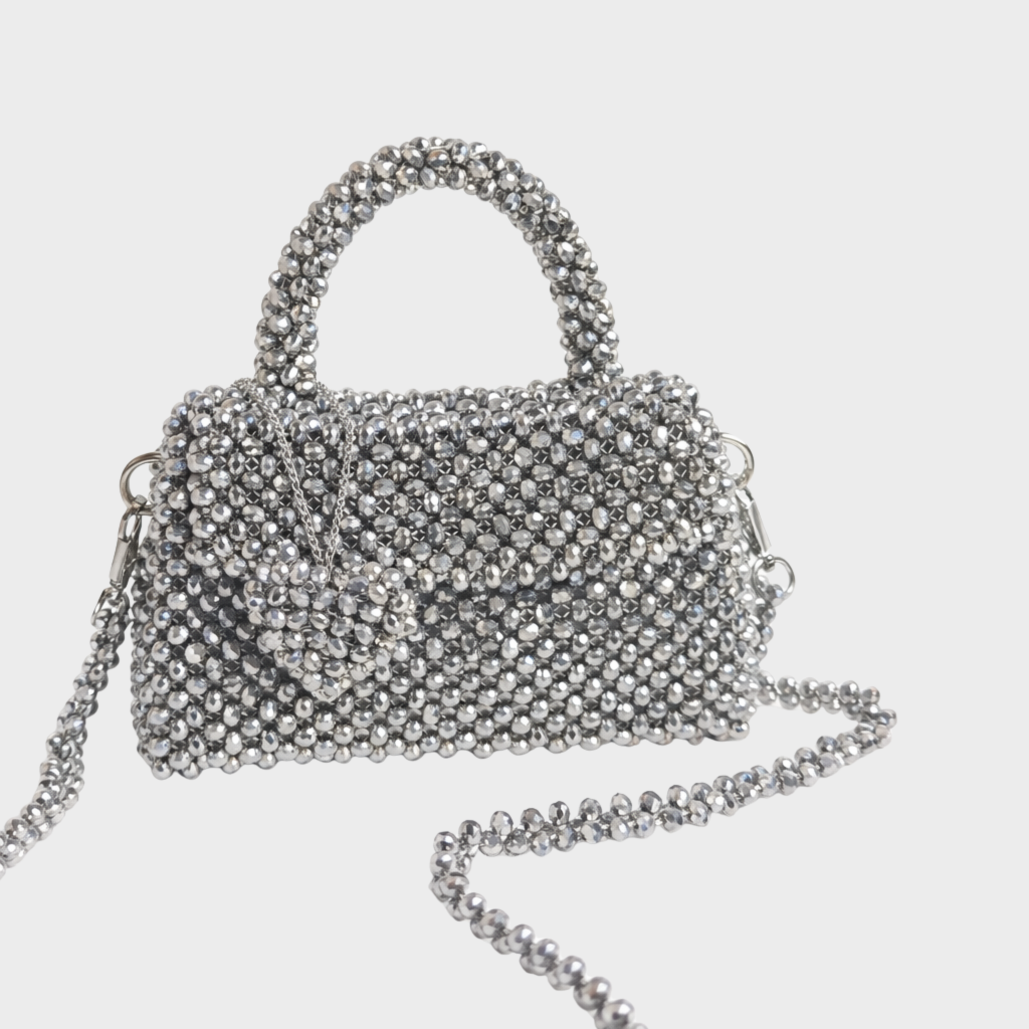 silver metallic crystal bag