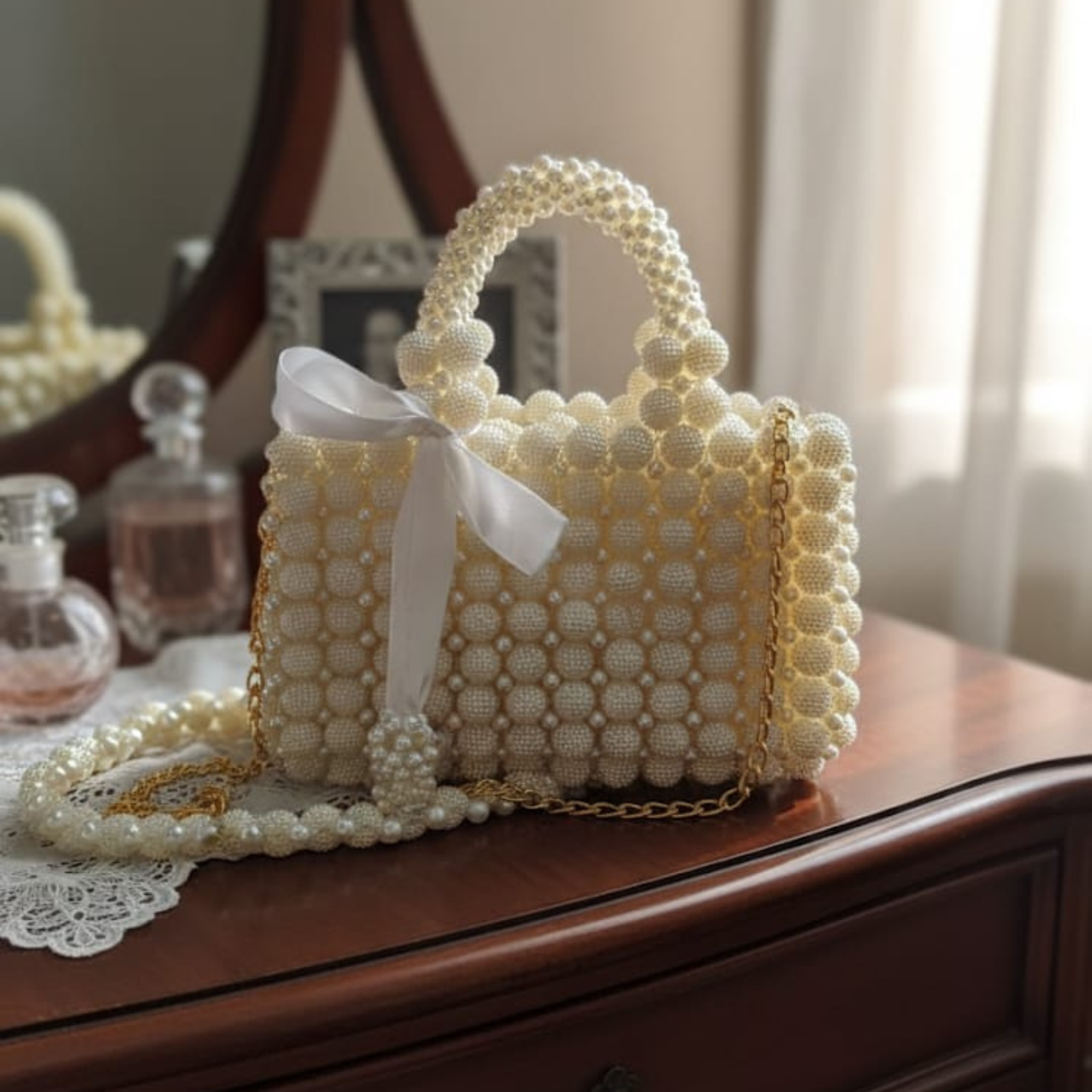 berry beads + pearls  crystal bag