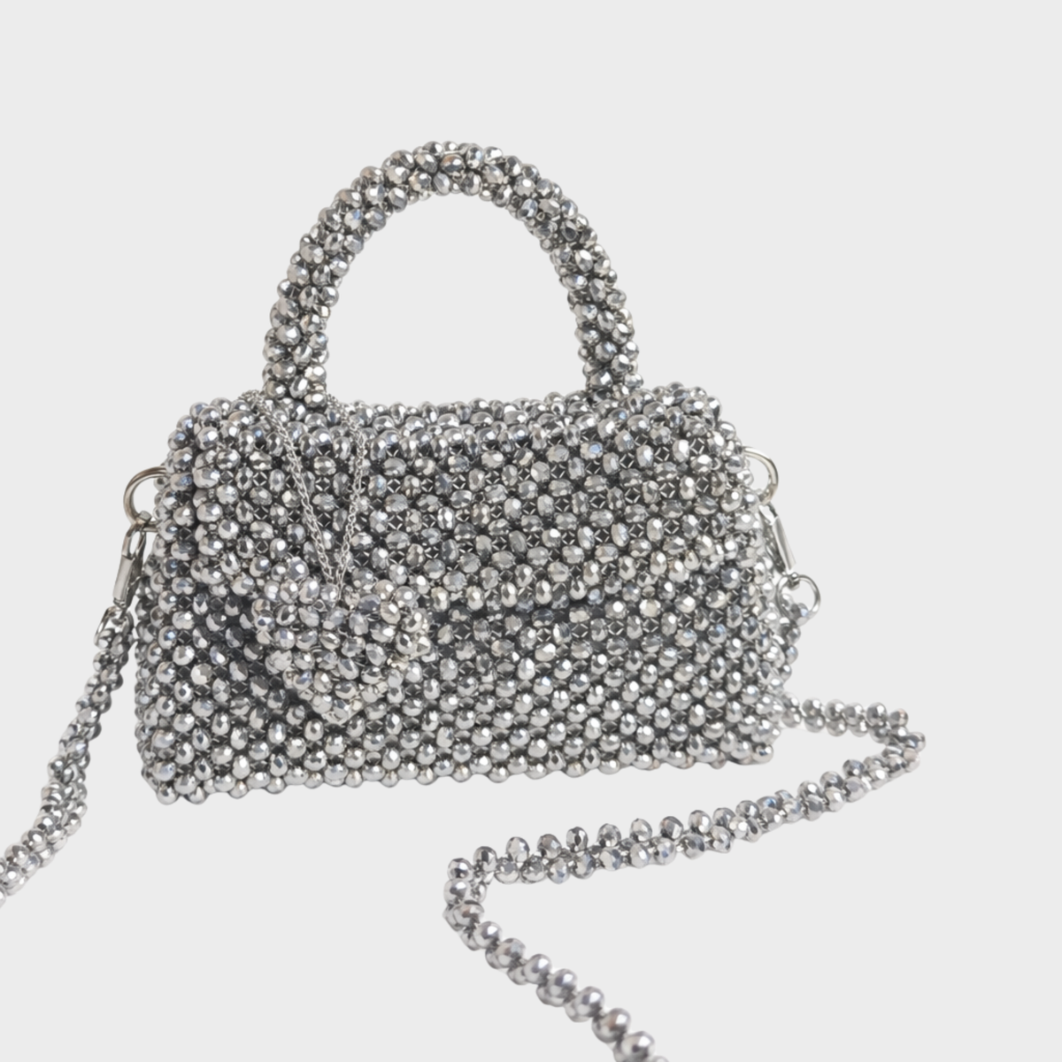 silver metallic crystal bag