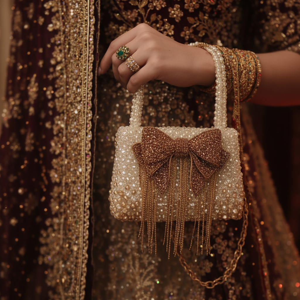 Glass crystal bag  with bow