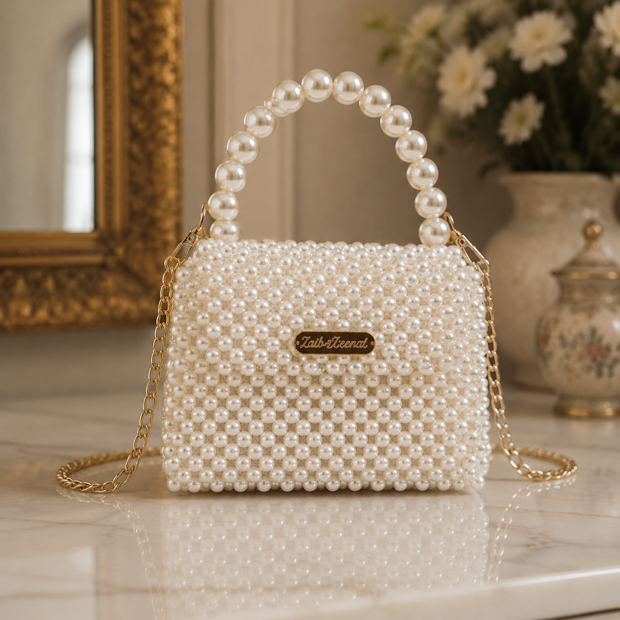 Faux pearls bag