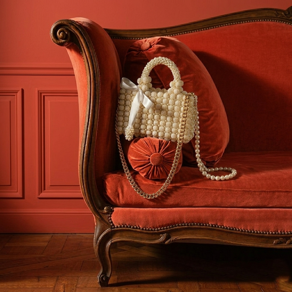 berry beads + pearls  crystal bag