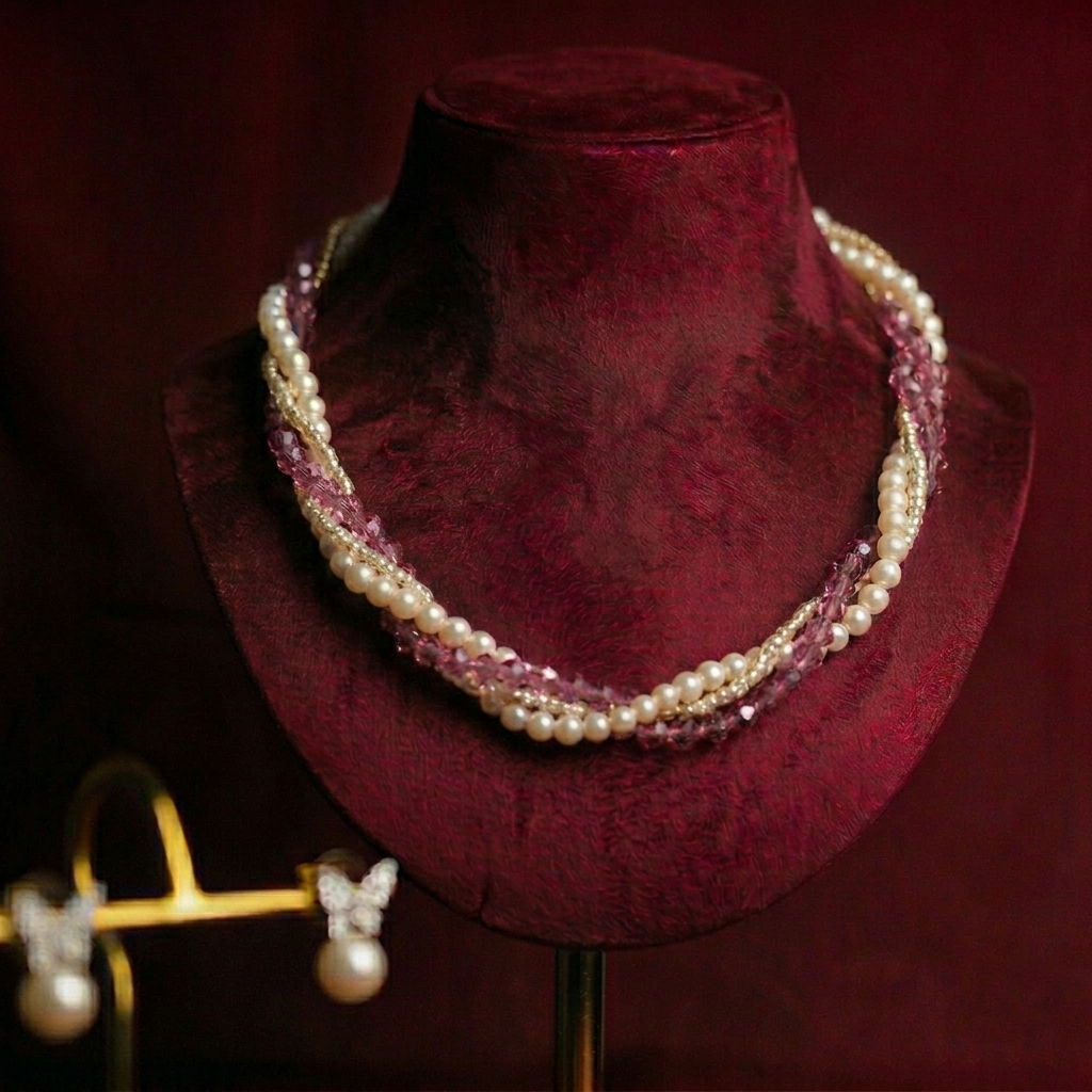 Twisted pearls and crystal necklace