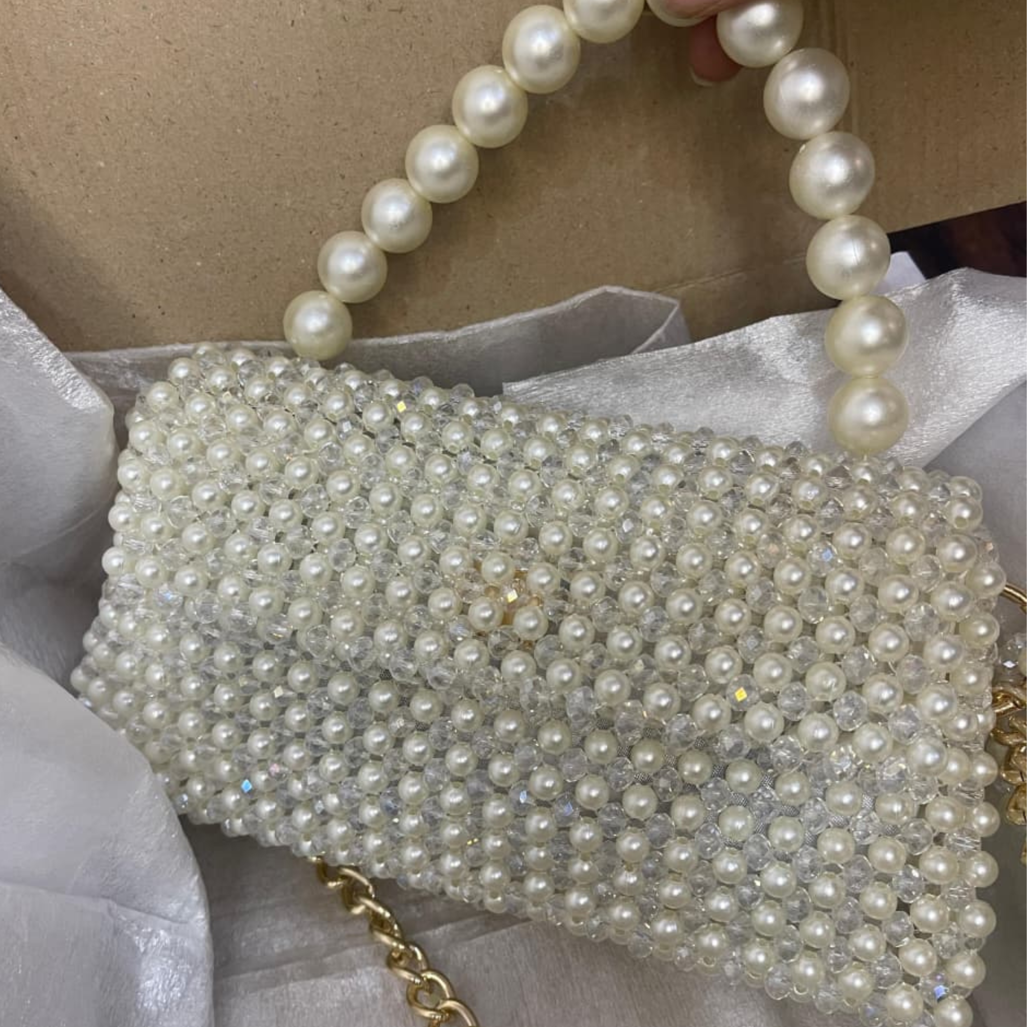 Acrylic pearls and crystal bag