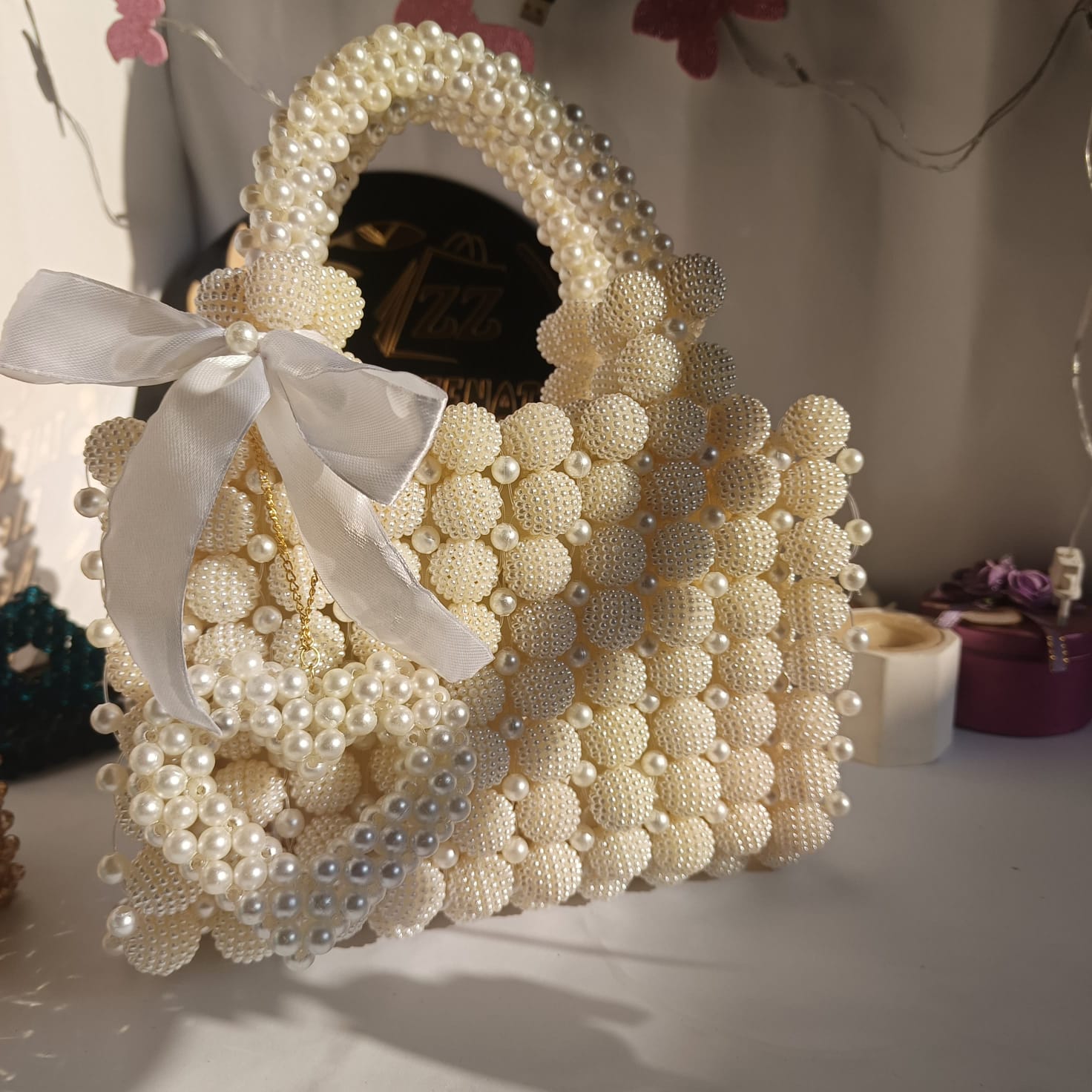 berry beads + pearls  crystal bag