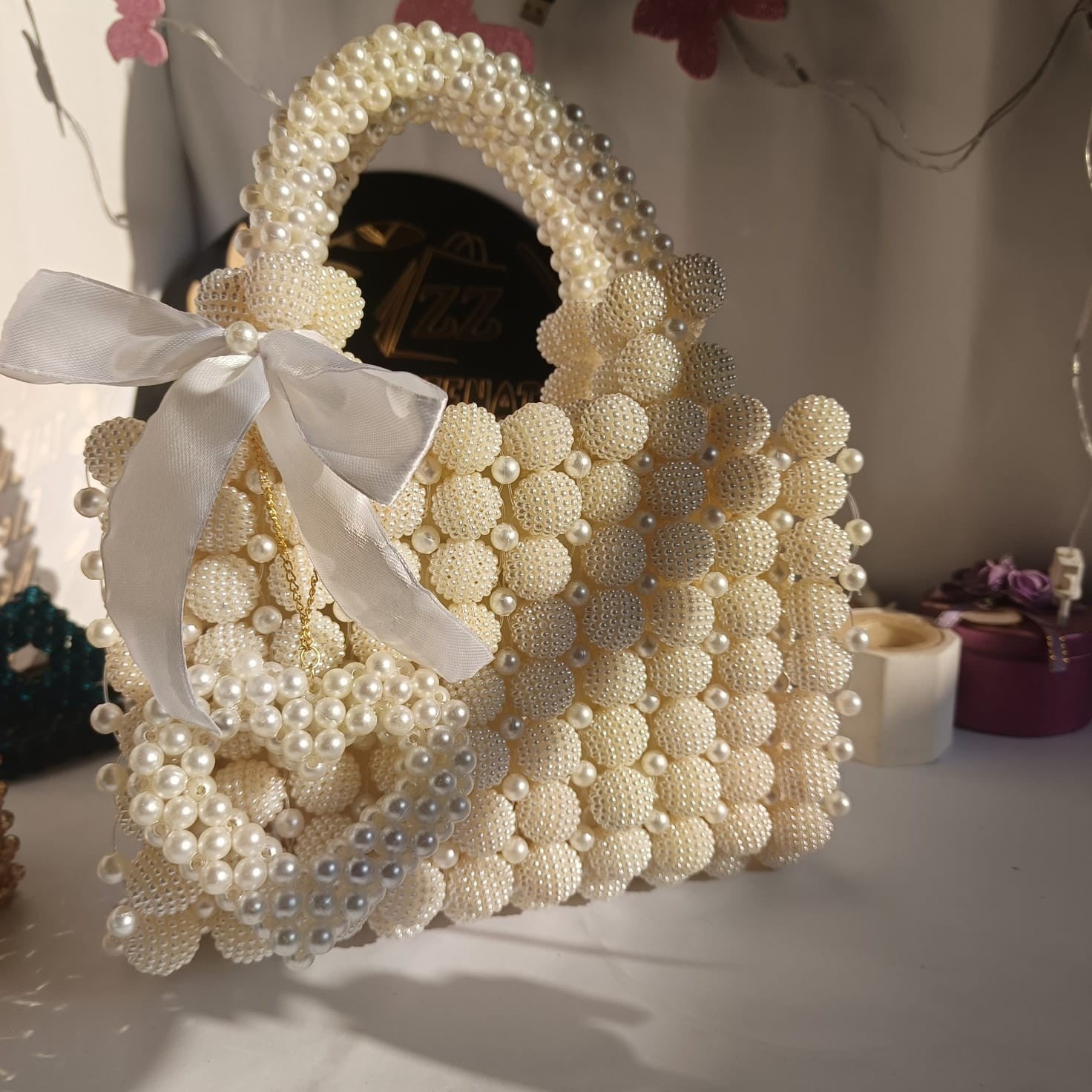 berry beads + pearls  crystal bag