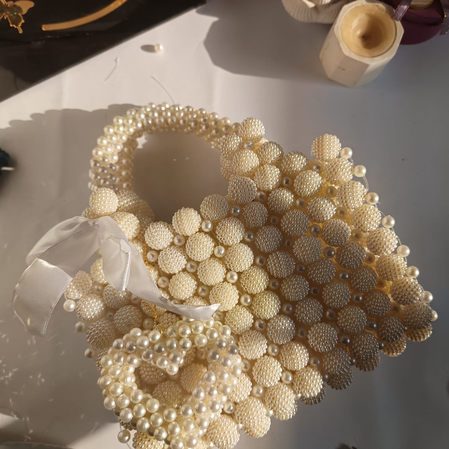 berry beads + pearls  crystal bag