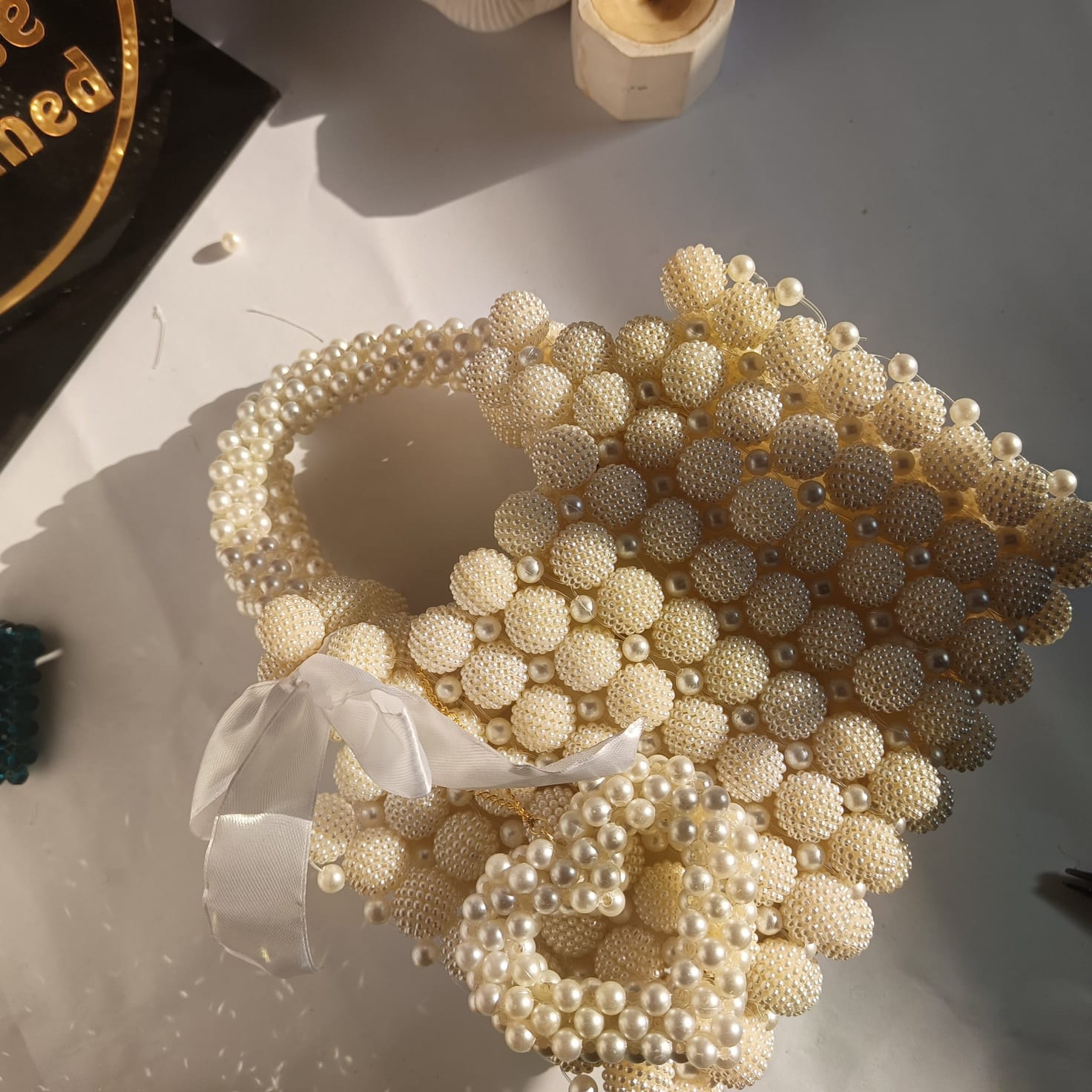 berry beads + pearls  crystal bag