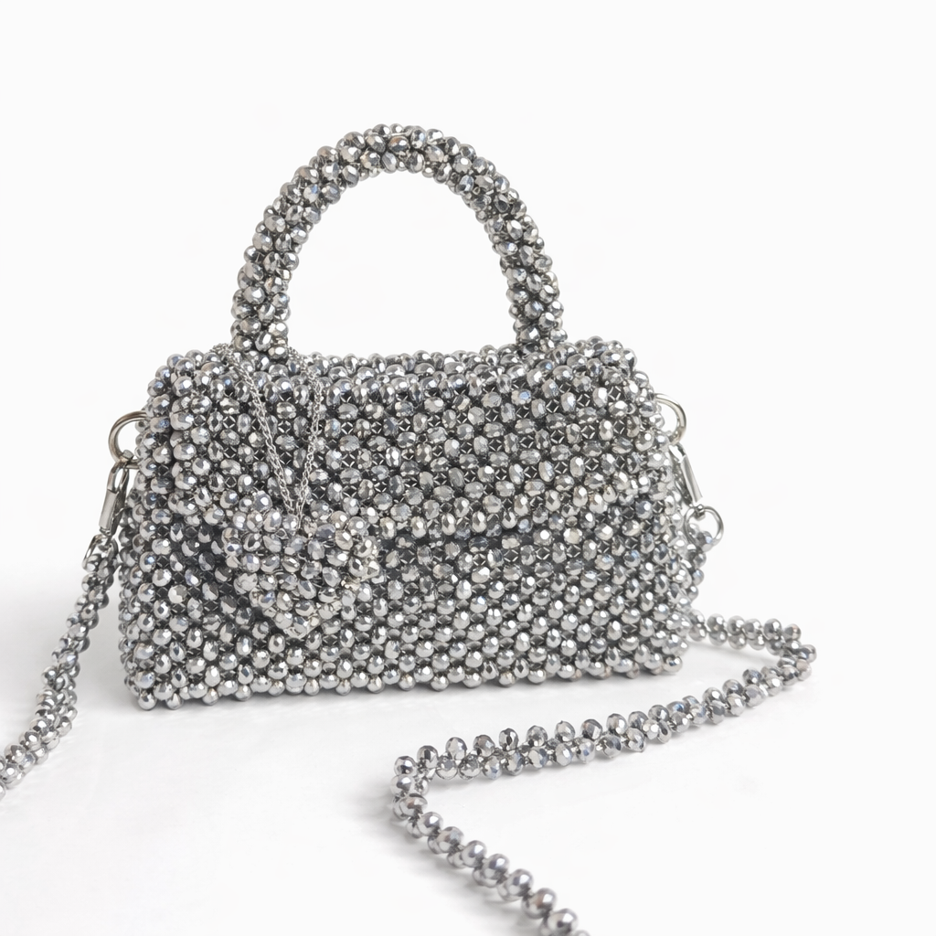 Silver mettalic crystel bag